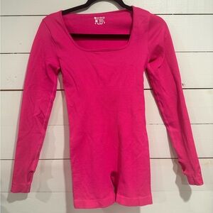 OQQ New! Pink Long-Sleeve Scoop Neck one Piece Shorts Bodysuit